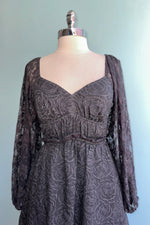 Charcoal Sweetheart Lace Sleeve Mini Dress