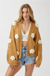 3D Flower Cardigan in Camel