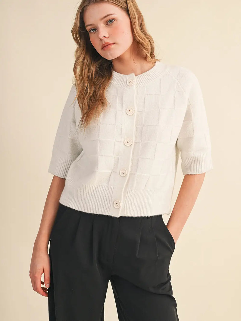 Cloud Basket Weave Short Sleeve Cardigan Medium