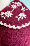 Burgundy Floral Crocheted Collar Sweater