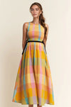 Check Plaid Smocked Bodice Midi Dress