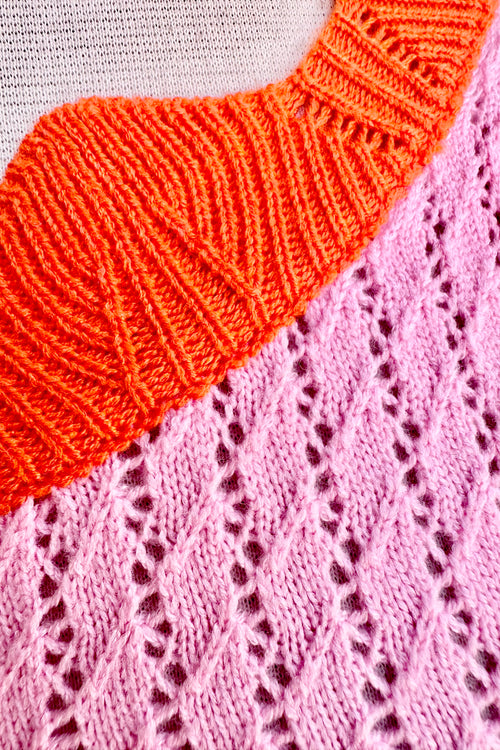 Pink and Orange Scalloped Pointelle Knit Tank Top