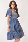 Denim Ruffle Sleeve Smocked Dress
