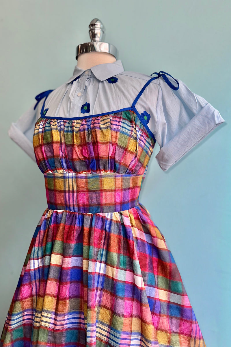 Gingham Multicolor Checkered Dress Plaid Dress Mini Women's Gingham Babydoll Mini Dress Tie-Up Shoulder Strap, Gingham Multicolor Checkered Dress Plaid Dress Mini Women's Gingham Babydoll Mini Dress Tie-Up Shoulder Strap,