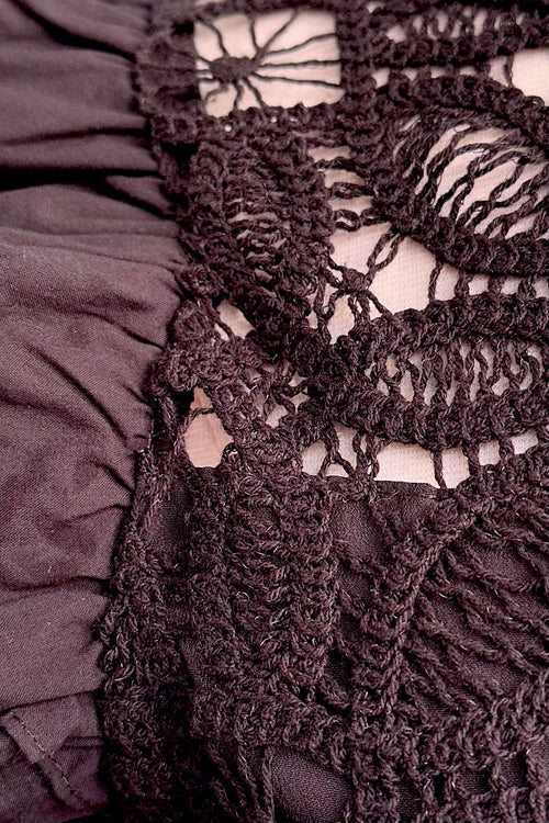Black Crochet Ruffle Sleeve Top