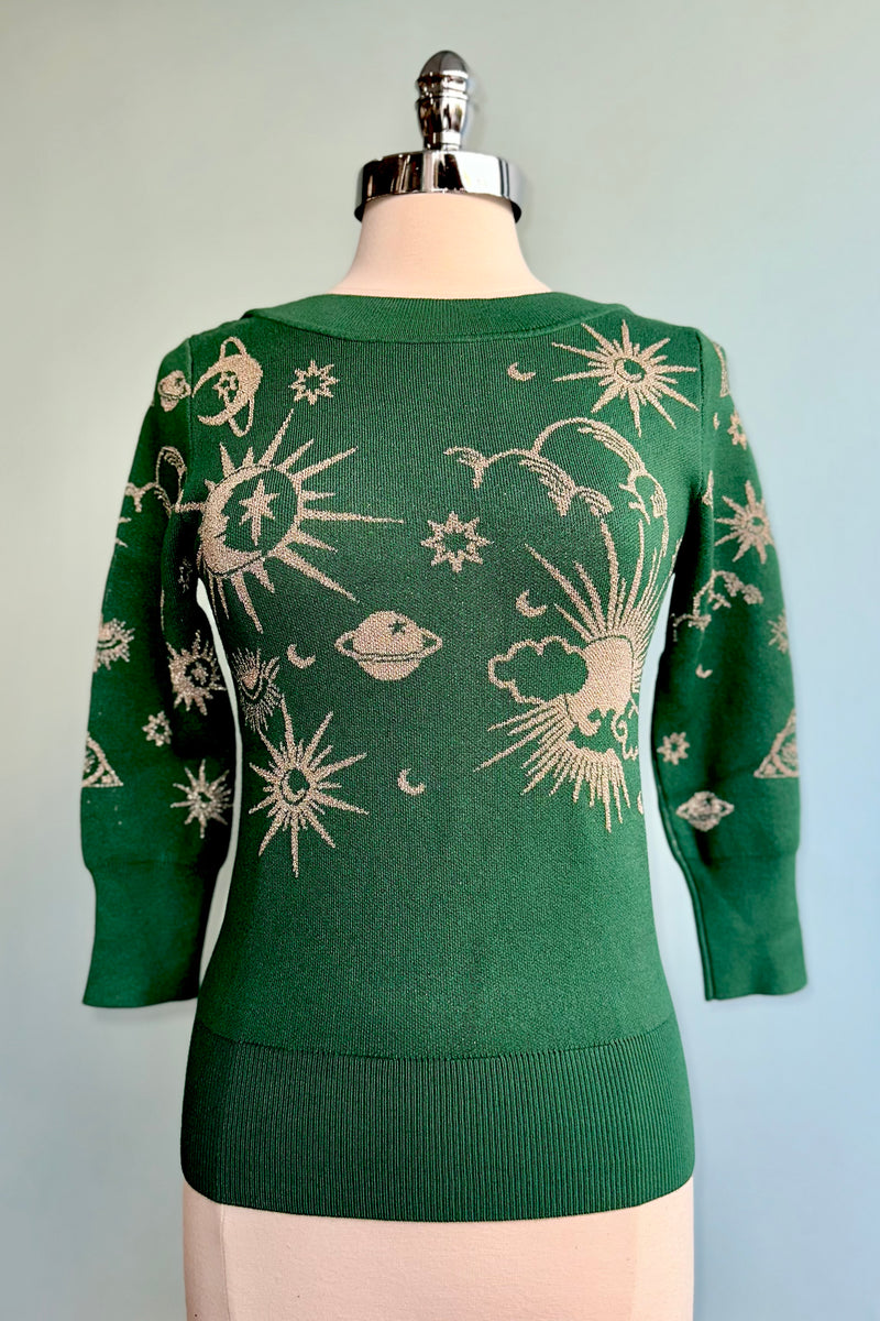 Green and Gold Celestial Pullover Sweater