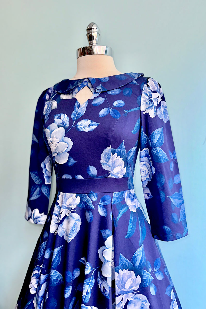 Blue Floral Dafney Swing Dress by Hearts & Roses London