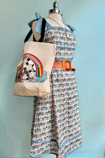 Cat Faces Tie Shoulder Smocked Midi Dress