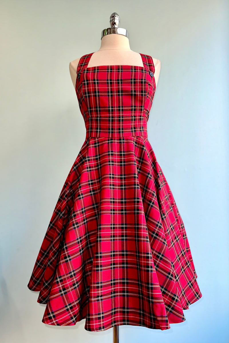 Red Plaid Irvine Pinafore Dress by Hell Bunny Large