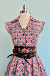 Blue Garden Floral Diamond Print Shirt Dress
