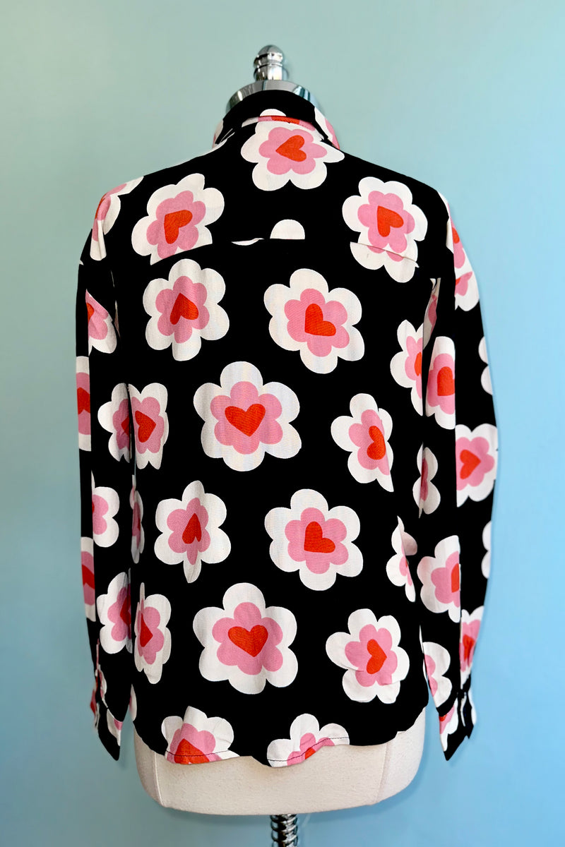 Heart Button Down Top in Black by Compania Fantastica