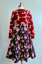 Pink & Burgundy Large Scale Floral Print Sweater