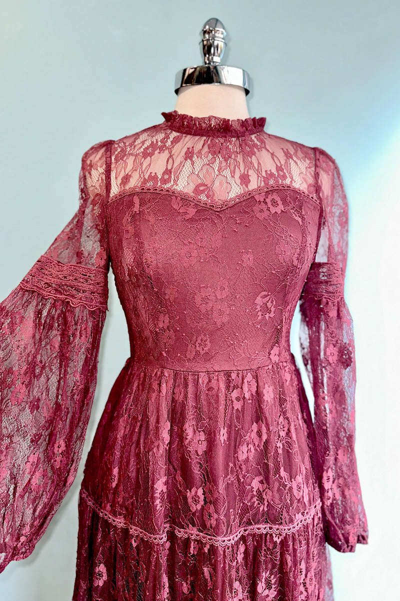 Lace Victorian Inspired Maxi Dress in Plum