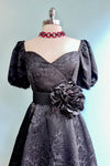 Black Puff Sleeve Brocade Dress