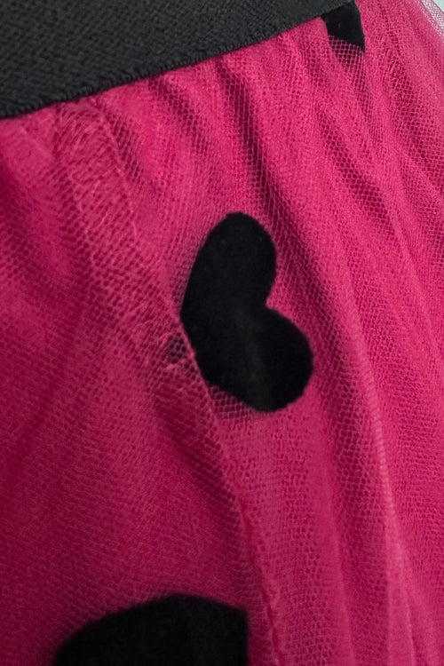 Burgundy Flocked Heart Tulle Skirt