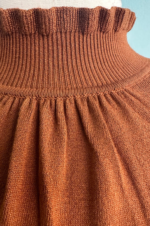 Mocha Mock Neck Ruffle Trim Sweater