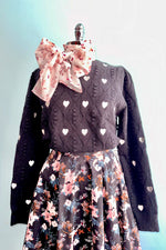 Black Pom Pom and Heart Pullover Sweter