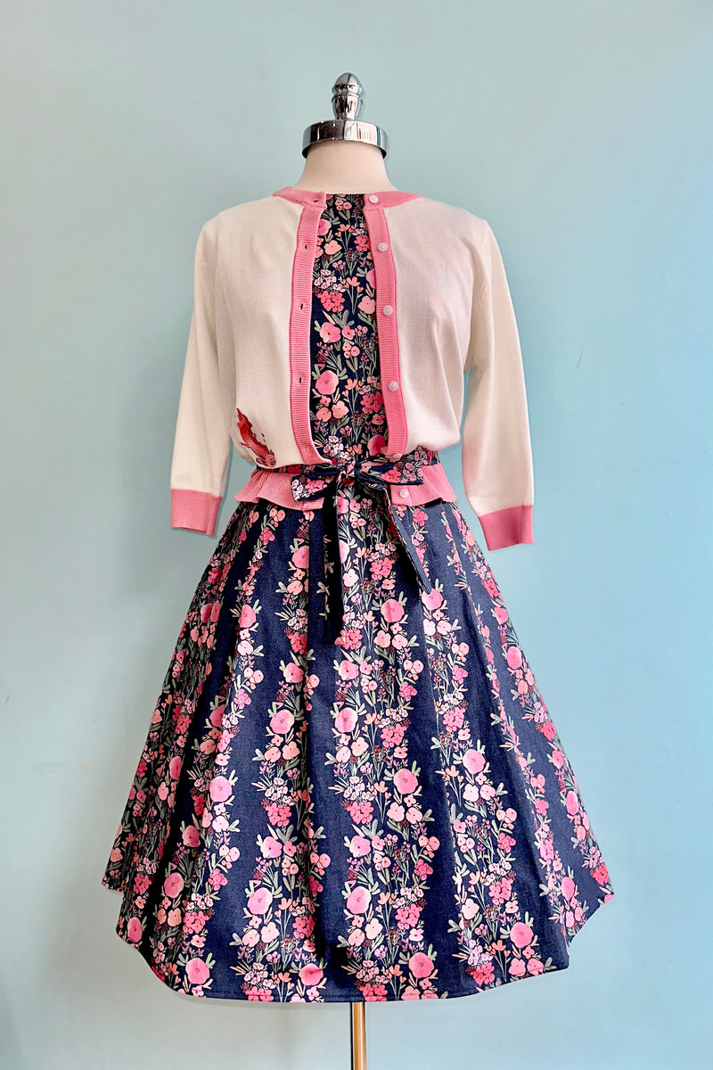 Navy and Pink Floral Vine Monica Dress by Heart of Haute