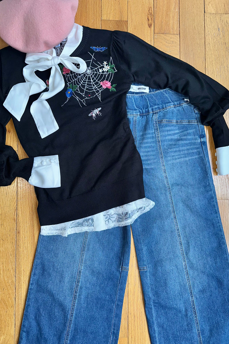 27" Petite Pull On Wide Leg Jeans in Medium Wash by 1822 Denim