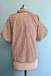 Pecan Stripe Button Down Balloon Sleeve Top