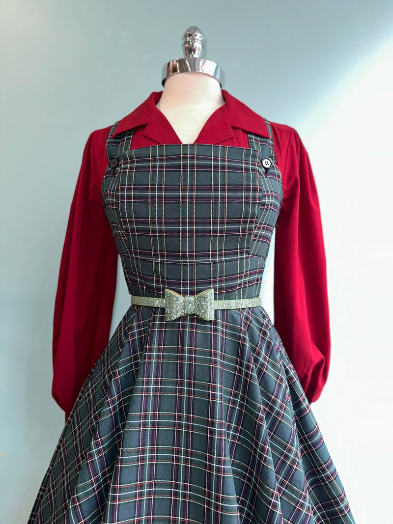 Green Plaid Peebles Pinafore Dress by Hell Bunny Modern Millie Green Plaid Peebles Pinafore Dress by Hell Bunny Modern Millie