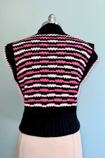 Black and Pink Contrast Stitch Sweater Vest