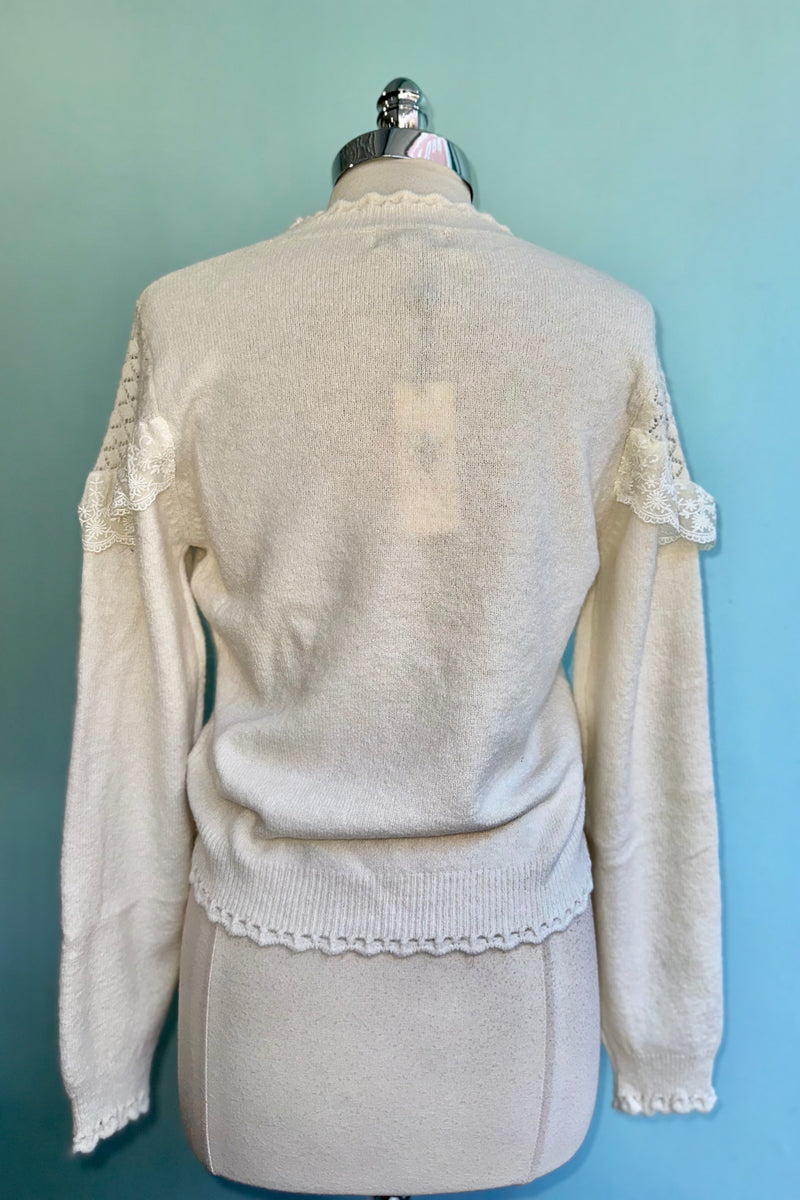 Cream Ruffled Pointelle Sweater by Molly Bracken