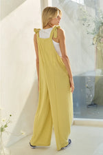 Checkered Jacquard Wide Leg Jumpsuit in Yellow