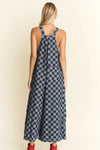 Checkerboard Denim Wide Leg Jumpsuit