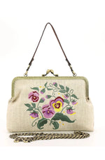 Beige Pansy Embroidered Kisslock Bag