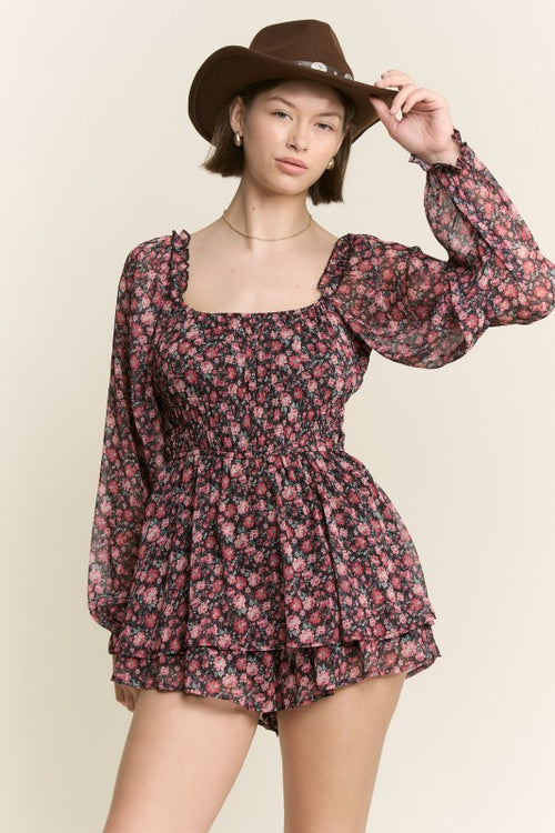 Fall Floral Long Sleeve Romper