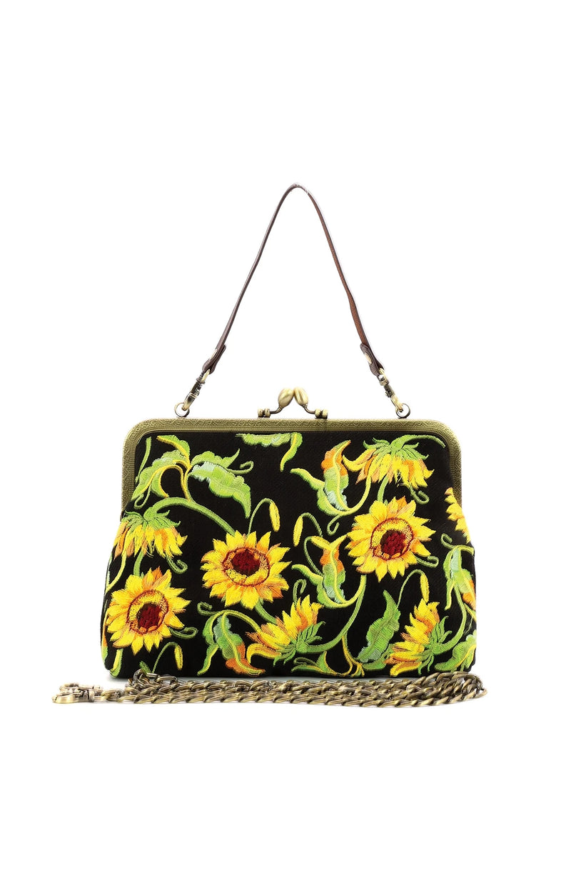 Sunflower Kisslock Bag in Black