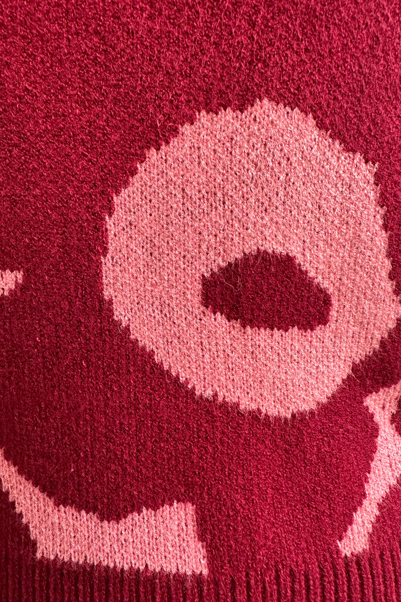 Pink & Burgundy Large Scale Floral Print Sweater