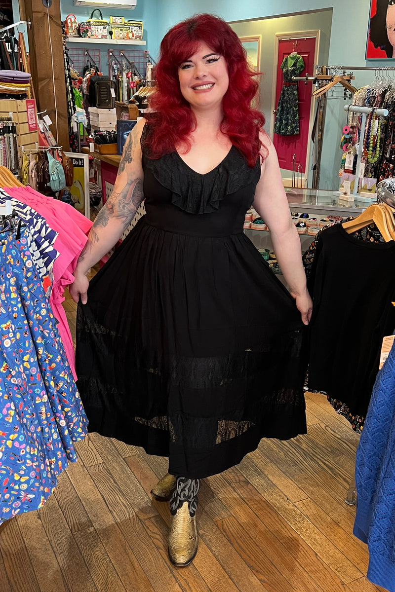 Black Lace Mortem Midi Dress by Hell Bunny