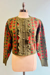 Olive Flower Print Puff Sleeve Cardigan