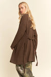 Brown Long Boucle Belted Open Cardigan