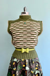 Green and Pink Contrast Stitch Sweater Vest