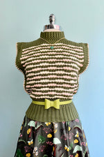 Green and Pink Contrast Stitch Sweater Vest