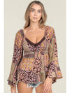 Patchwork Bell Sleeve Tunic Top by Angie