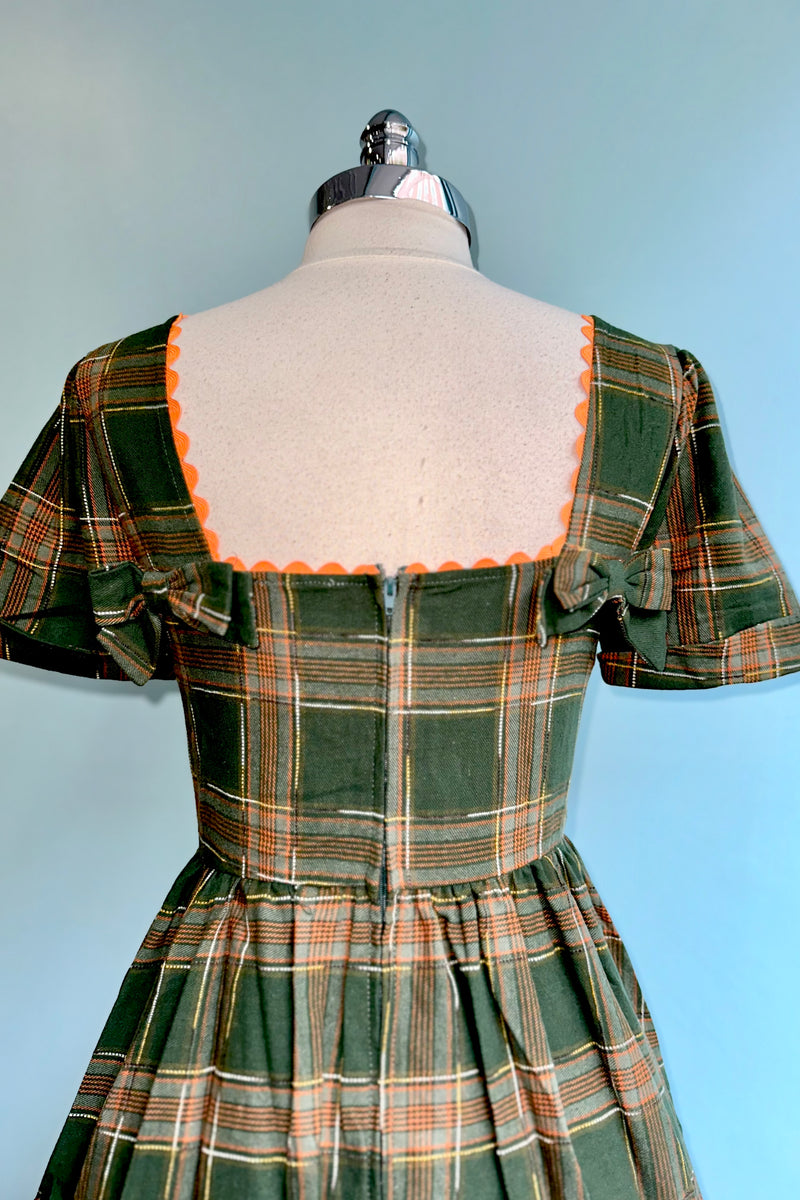 Green and Rust Plaid Short Sleeve Dress