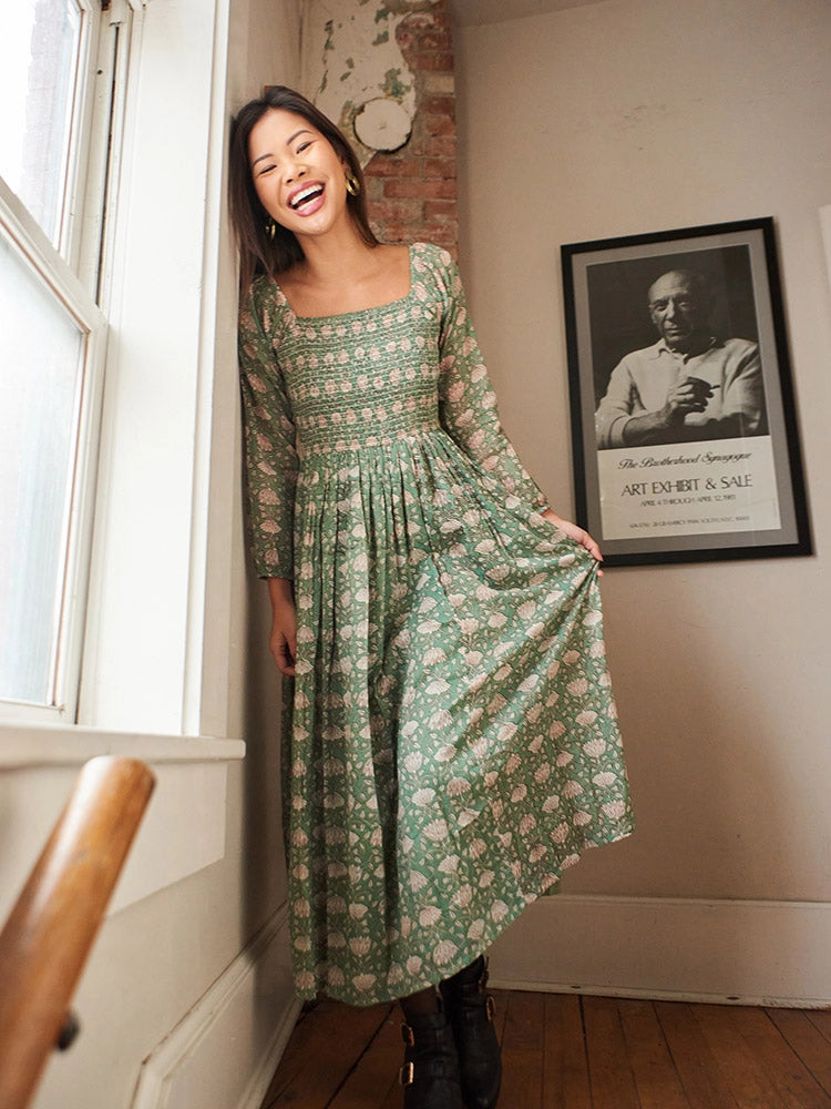 Aegean Teal Floral Smocked Midi Hailee Dress by Mata Traders Modern Millie Aegean Teal Floral Smocked Midi Hailee Dress by Mata Traders Modern Millie