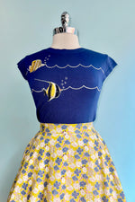 Yellow and Navy Floral Full Skirt by Tulip B.