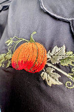 Black Pumpkin Embroidery Puff Sleeve Blouse