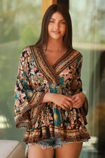 Bell Sleeve Tunic Top in Blue Floral by Angie