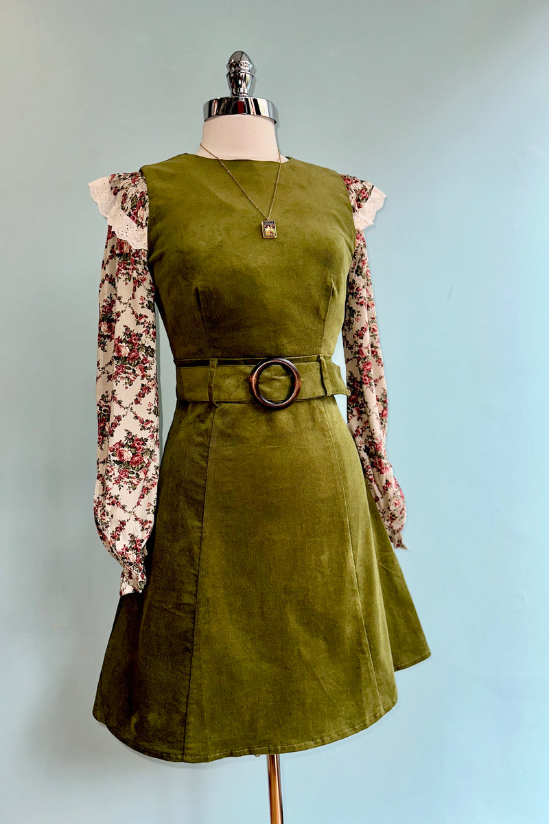 Olive Corduroy Shift Dress by Voodoo Vixen