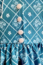 French Country Puff Sleeve Dress in Blue