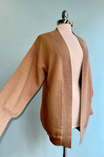 Golden Beige Open Long Cardigan by Molly Bracken