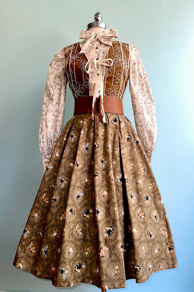Brown Embroidered Tie Front Vest