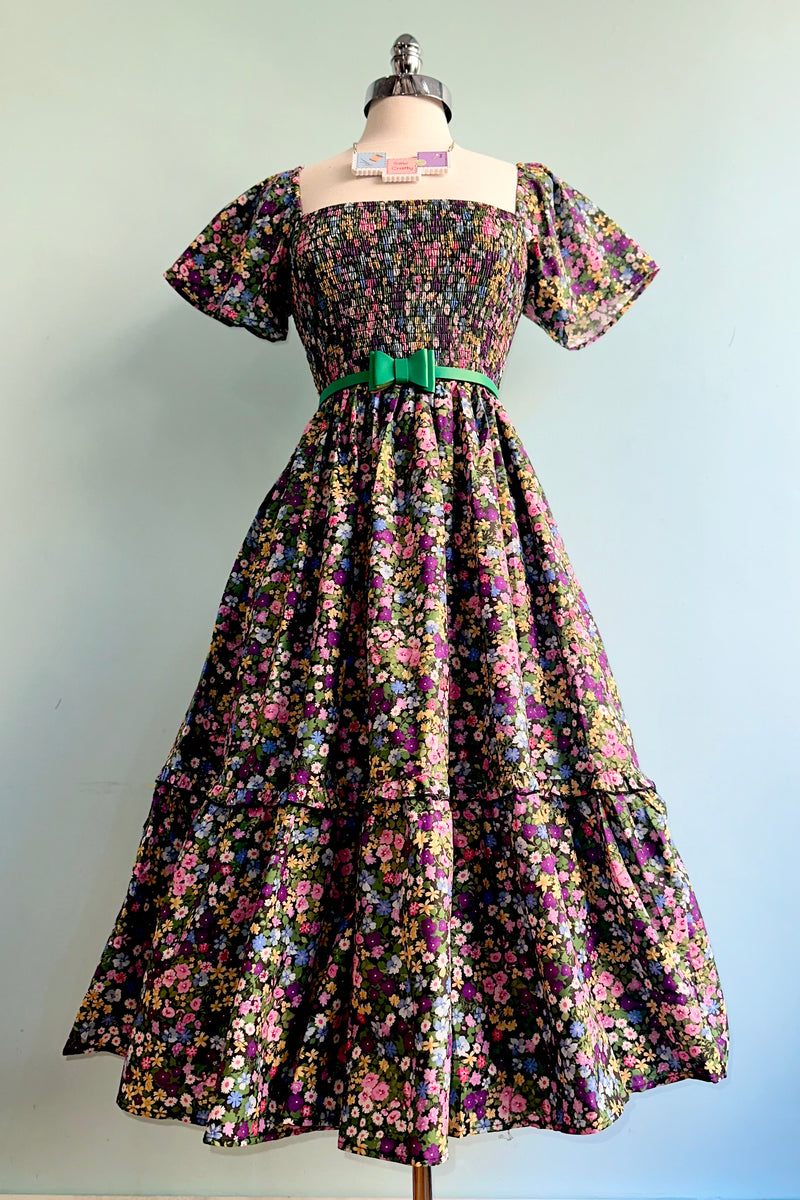 Purple Ditsy Floral Smocked Dress
