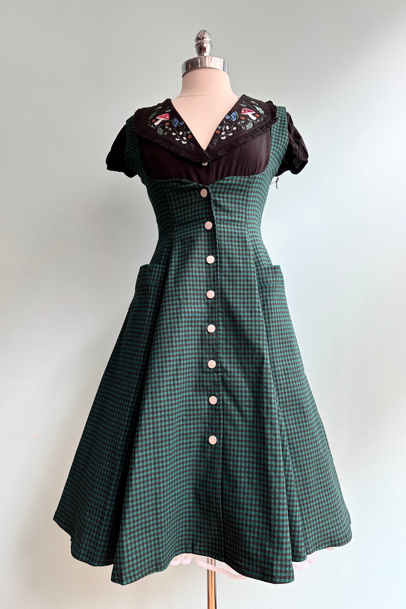 Emerald and Black Twill High-Waisted Suspender Skirt